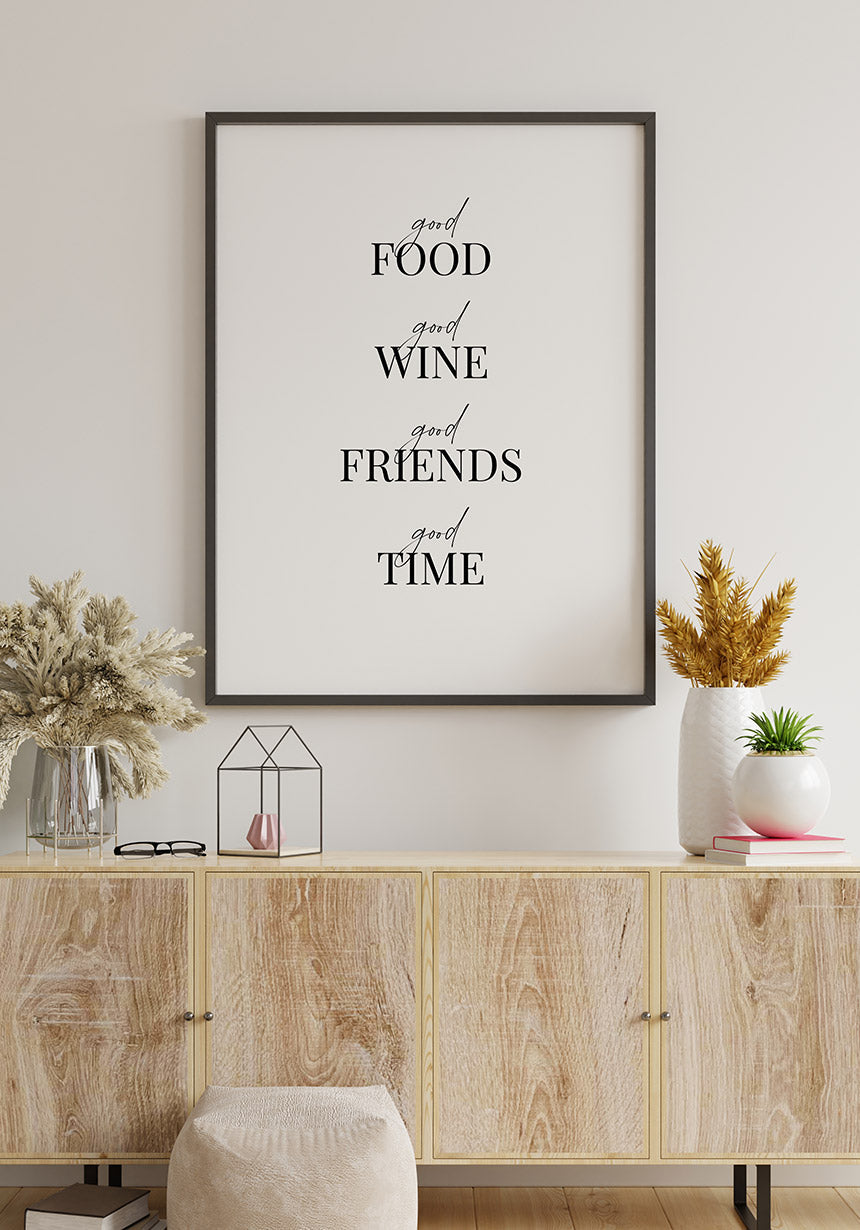 Spruch Poster good time black-white in black frame