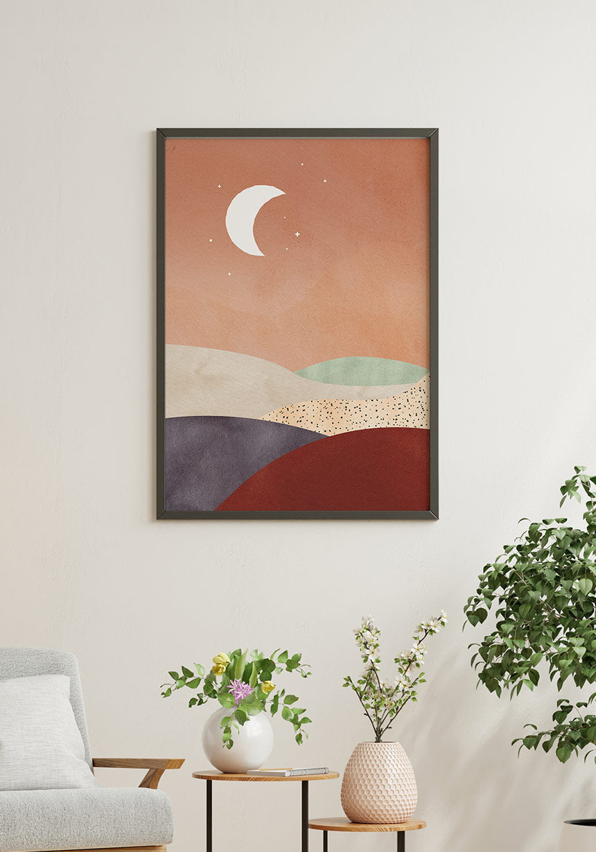 Poster Halbmond über Tal Luna e sole over armchair