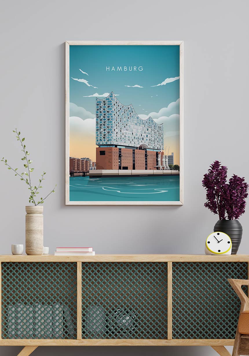 Illustrated Poster Hamburg Elbphilharmonie Wanddeko