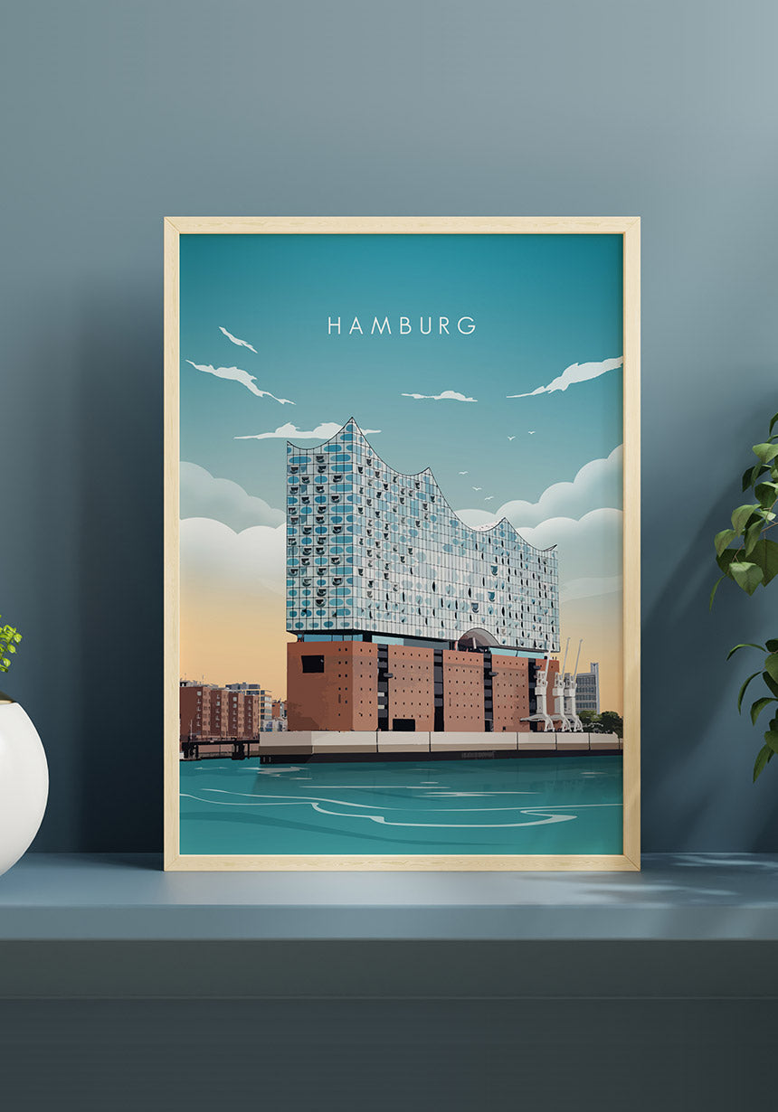 Illustrated poster Hamburg Elbphilharmonie for living room