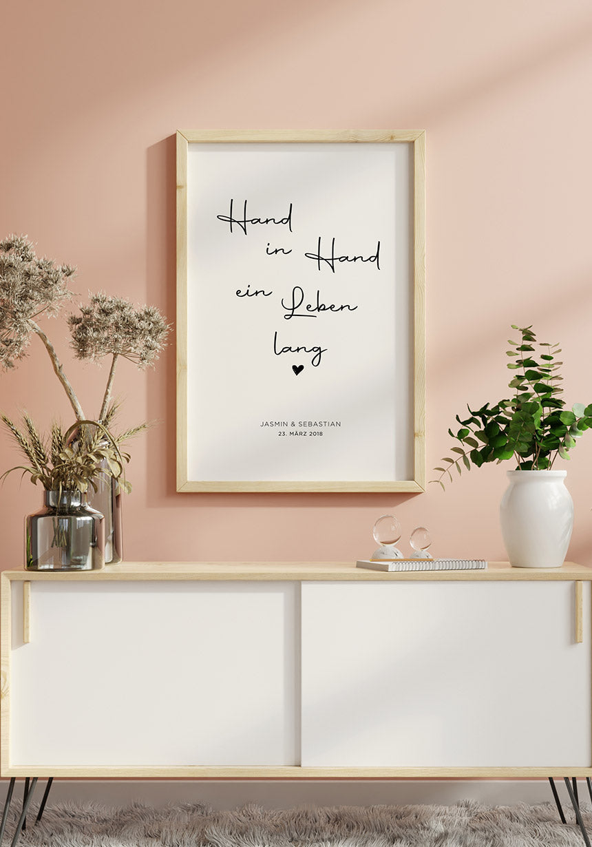 Hand in Hand ein Leben lang Poster Holzrahmen