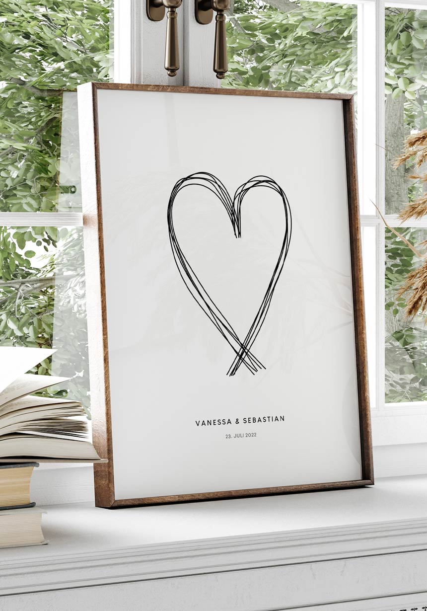 Poster gezeichnetes Herz personalisiert mit Namen
