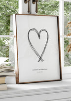 Poster gezeichnetes Herz personalisiert mit Namen