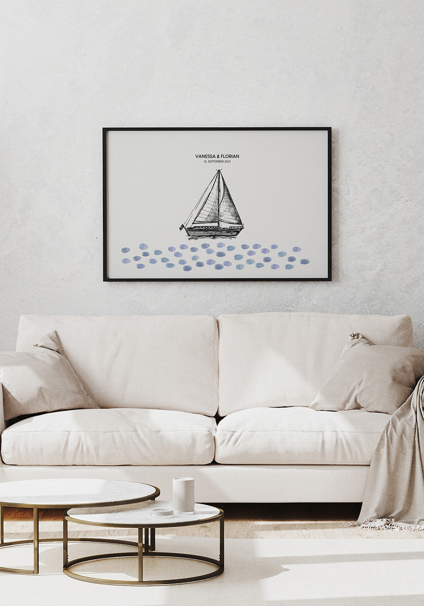 Personalisierbares Fingerabdruck-Poster Boot Hochzeitsgeschenk