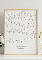 Poster Hochzeit Fingerabdrucke Girlande Gästebuch Holzrahmen