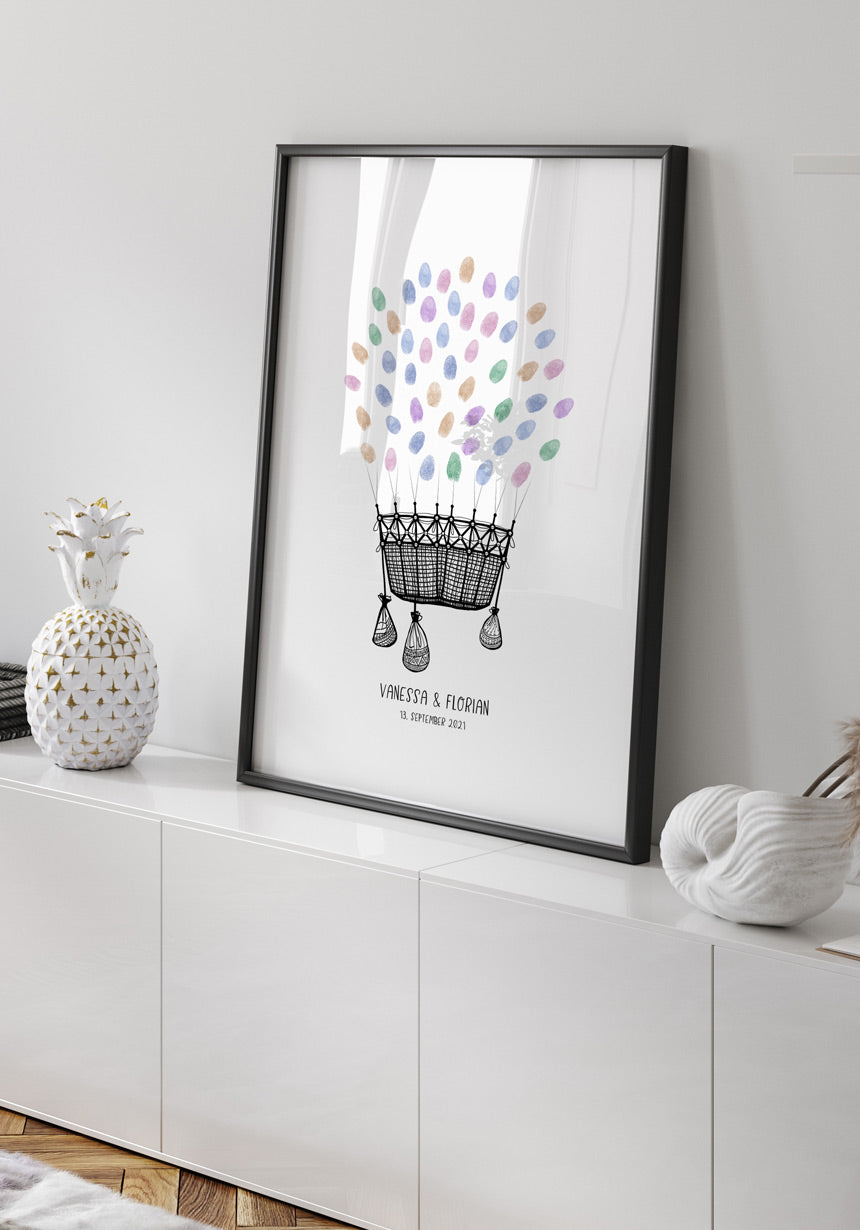 Personalisierbares Fingerabdruck-Poster Heißluftballon