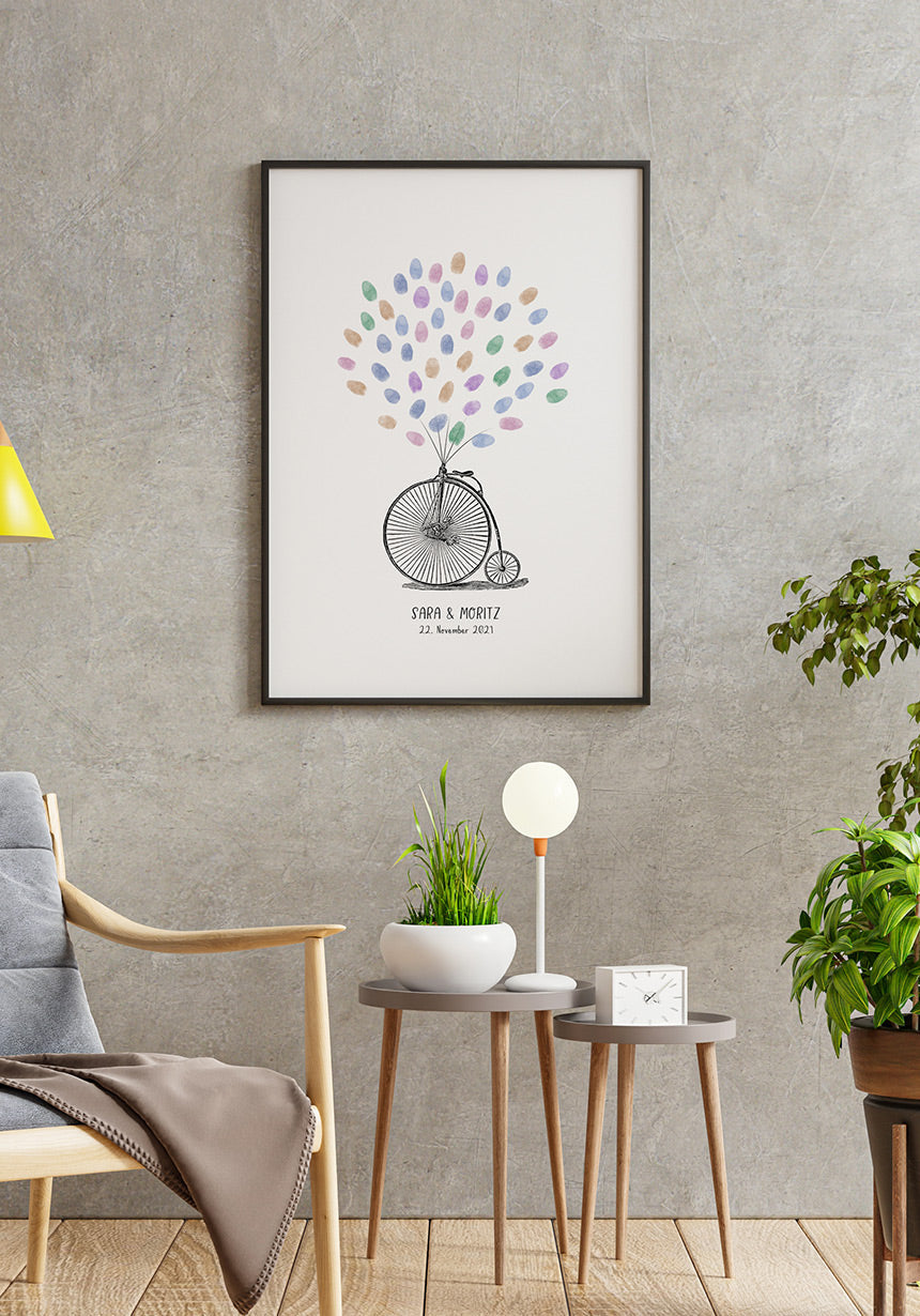 Personalisierbares Fingerabdruck-Poster Hochrad im Bilderrahmen