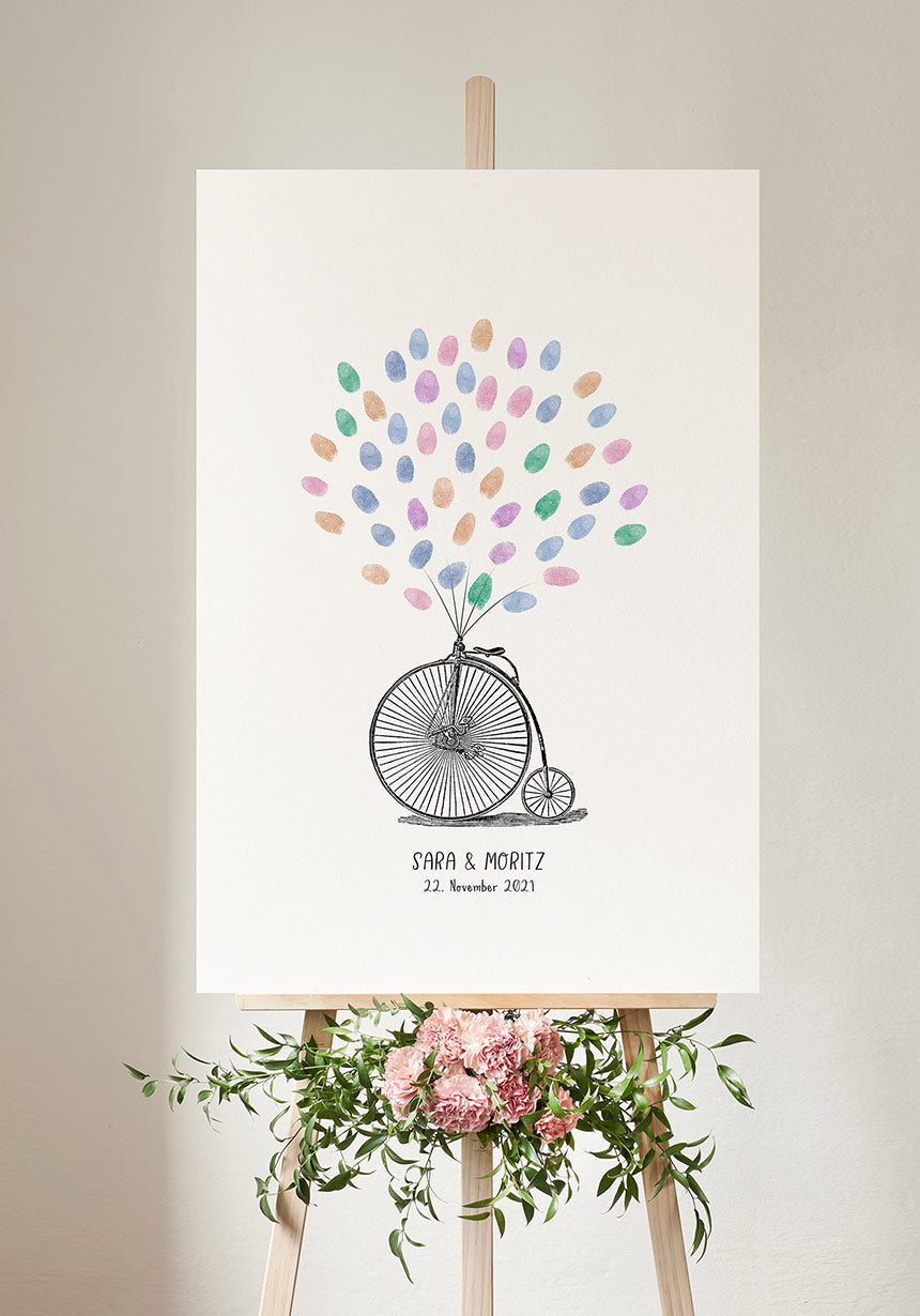 Personalisierbares Fingerabdruck-Poster Hochrad für die Hochzeit