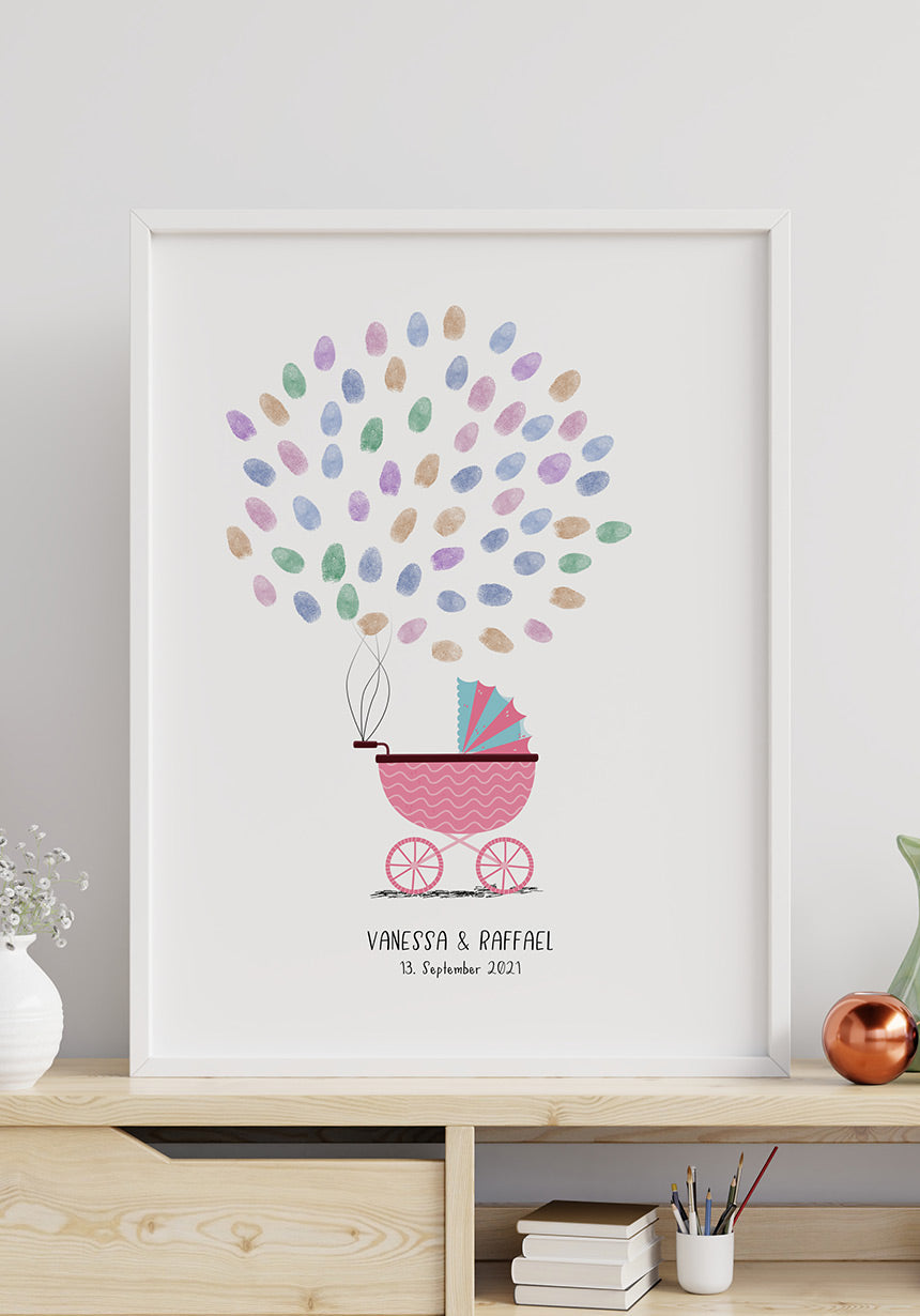 Personalisierbares Fingerabdruck-Poster Kinderwagen individuell