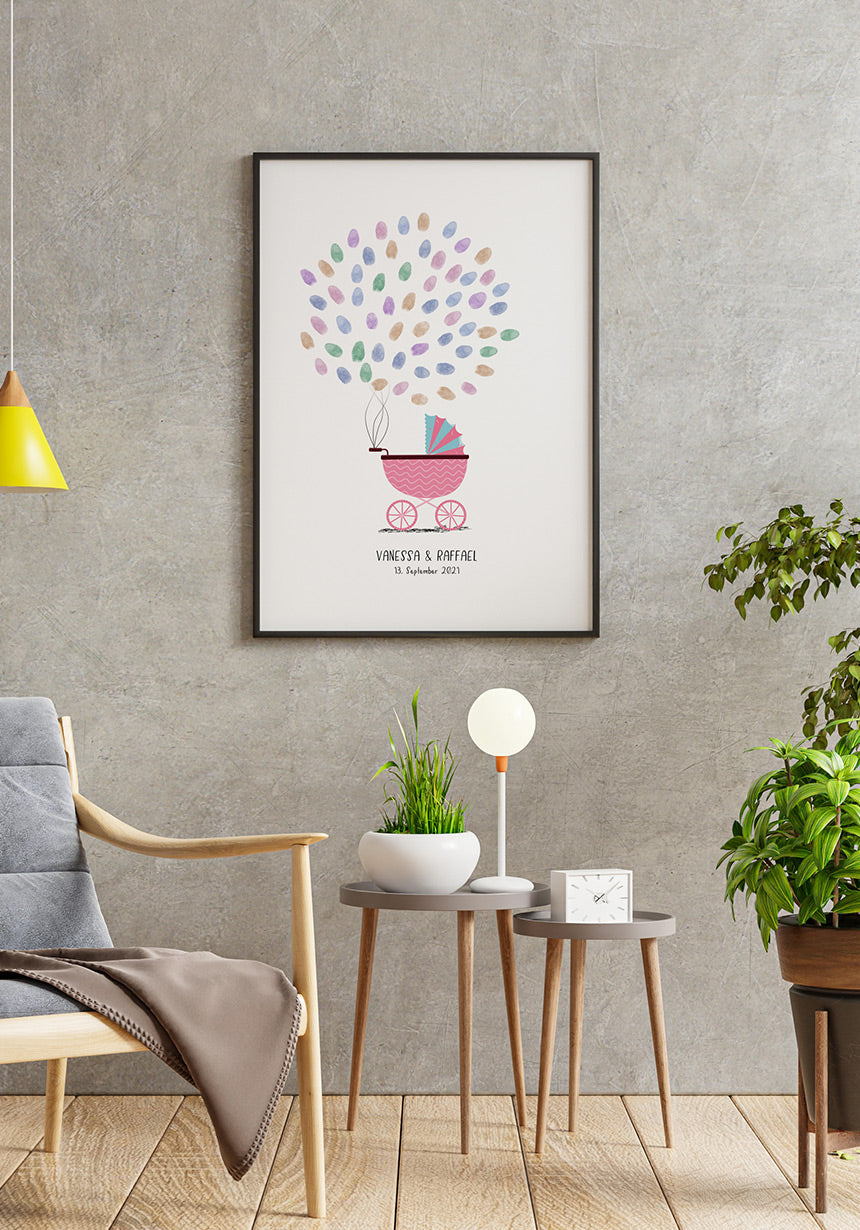 Personalisierbares Fingerabdruck-Poster Kinderwagen Gästebuch