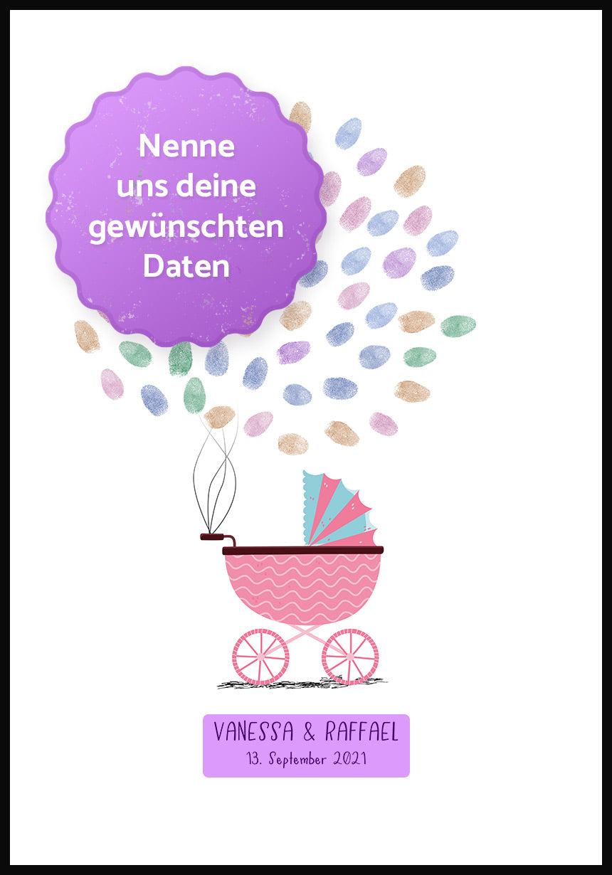 Personalisierbares Fingerabdruck-Poster Kinderwagen deine Daten