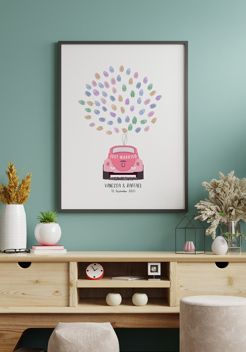 Personalisierbares Fingerabdruck-Poster Auto just married