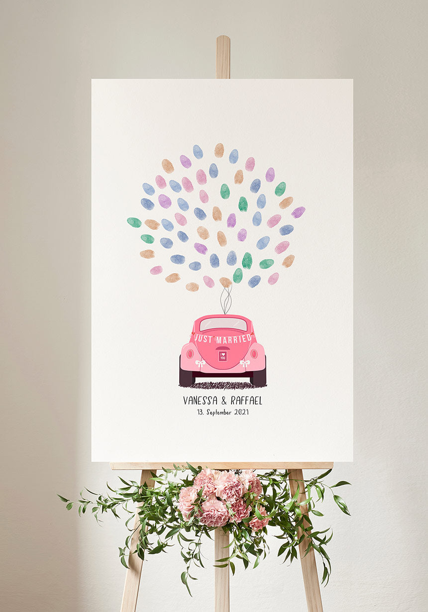 Personalisierbares Fingerabdruck-Poster Käfer für Hochzeit