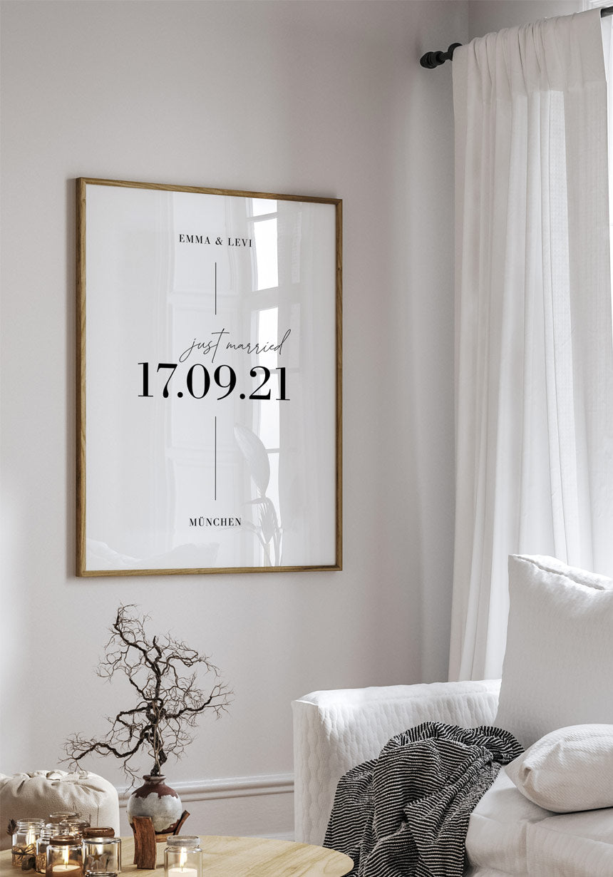 Just Married Poster zur Hochzeit personalisiert