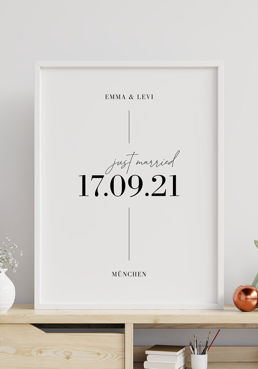 Just Married Poster zur Hochzeit Hochzeitsgeschenk