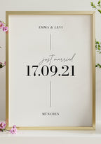 Just Married Poster zur Hochzeit Goldener Rahmen
