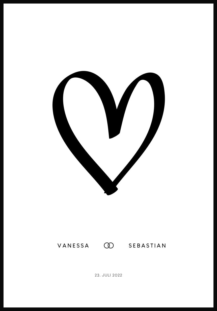 Wedding Heart Names Date Poster