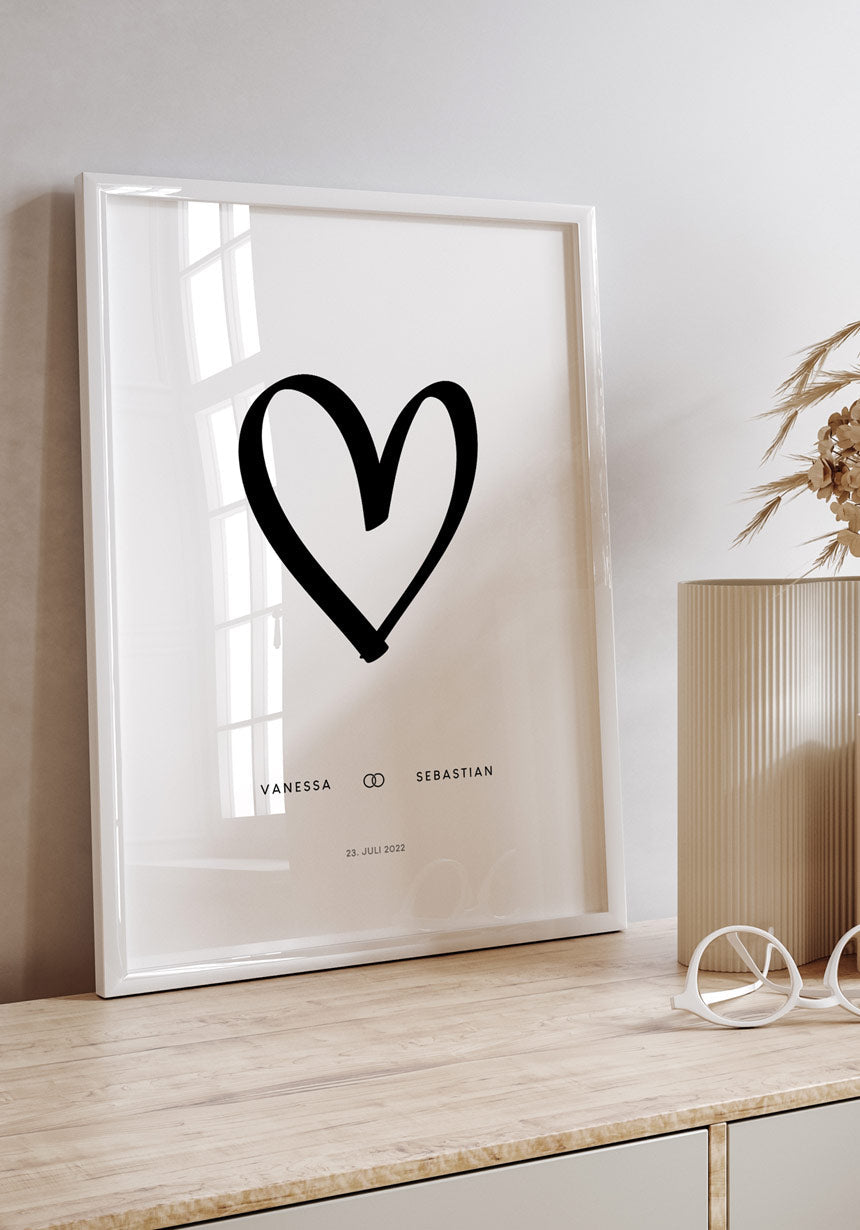 Wedding Heart Names Date Poster