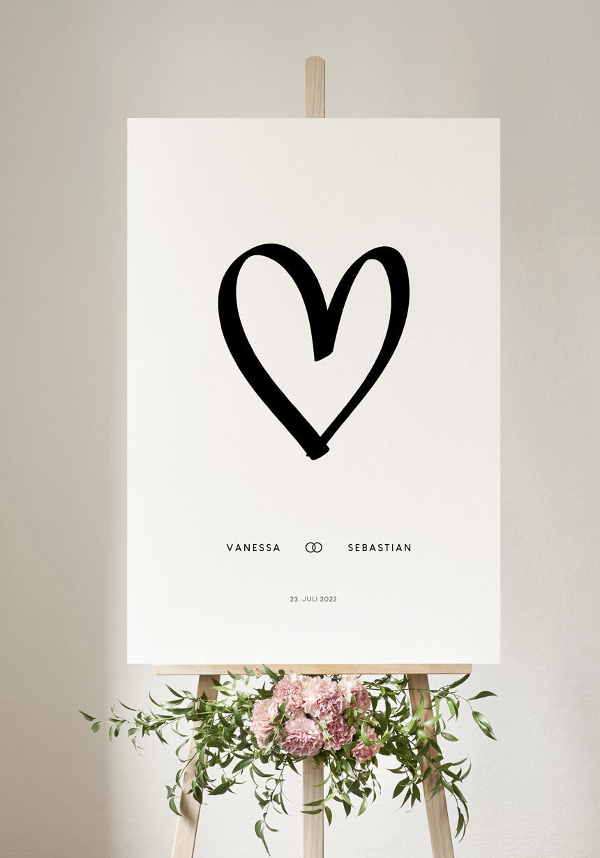 Wedding Heart Names Date Poster
