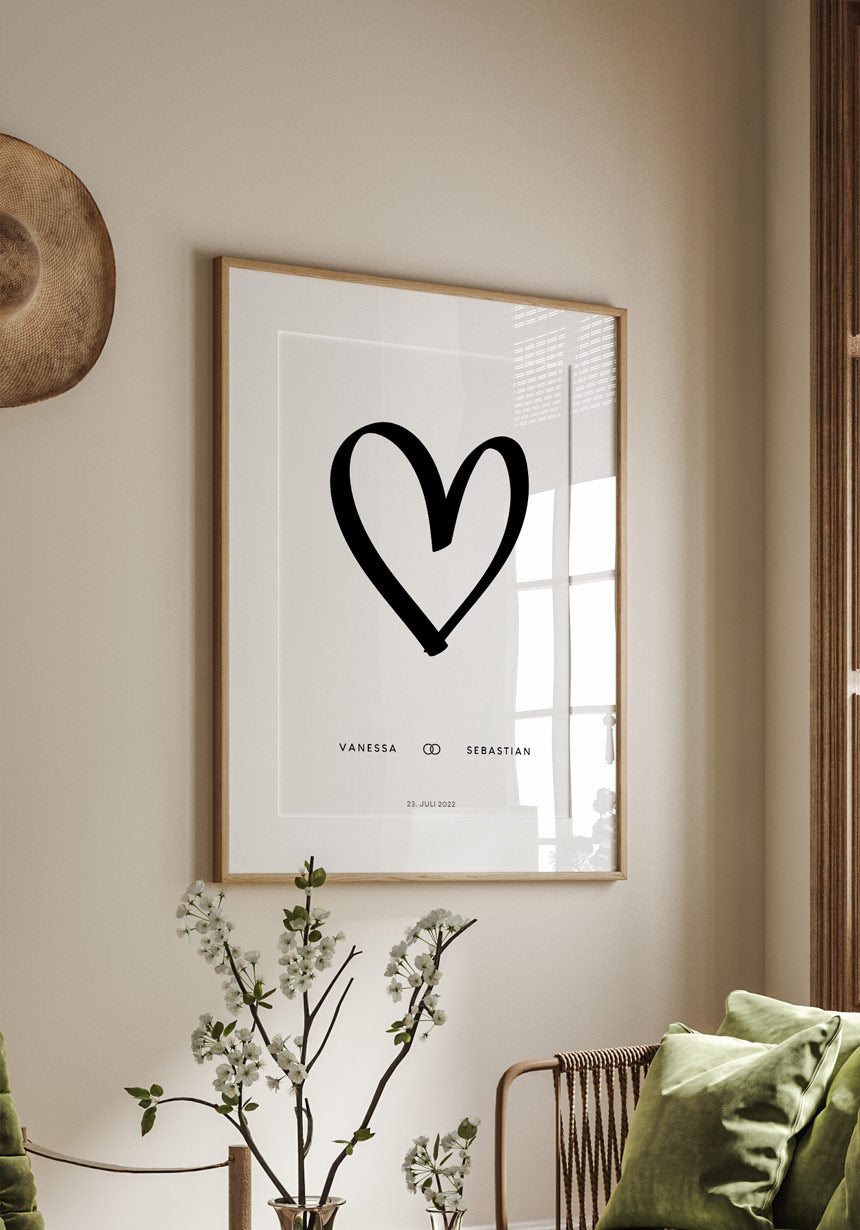 Wedding Heart Names Date Poster