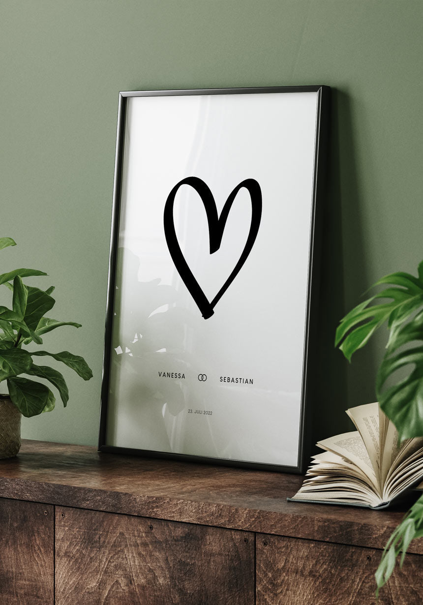 Wedding Heart Names Date Poster
