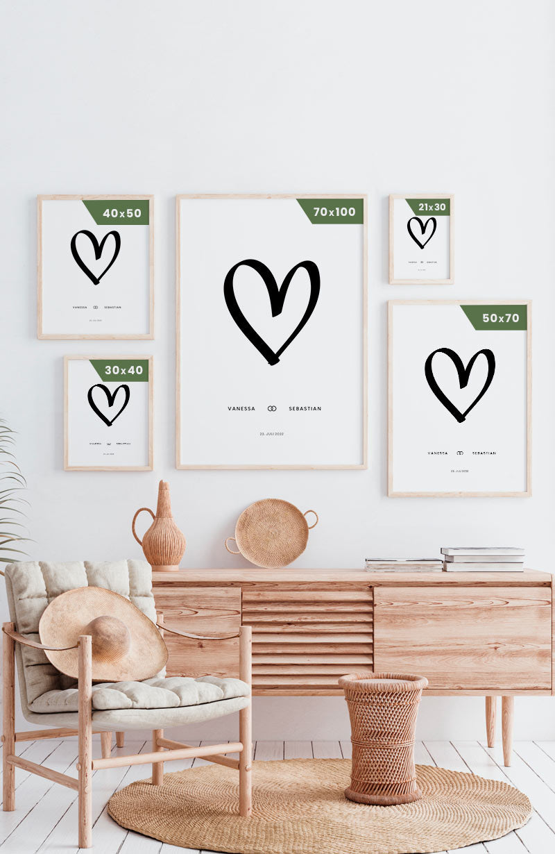 Wedding Heart Names Date Poster