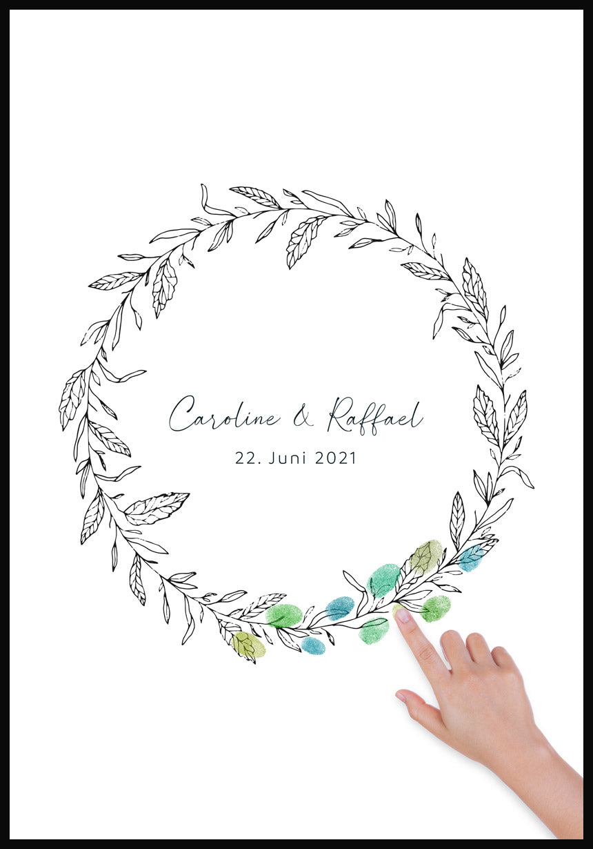 Personalisierbares Fingerabdruck Poster Kranz für Hochzeit mit Abdrücken