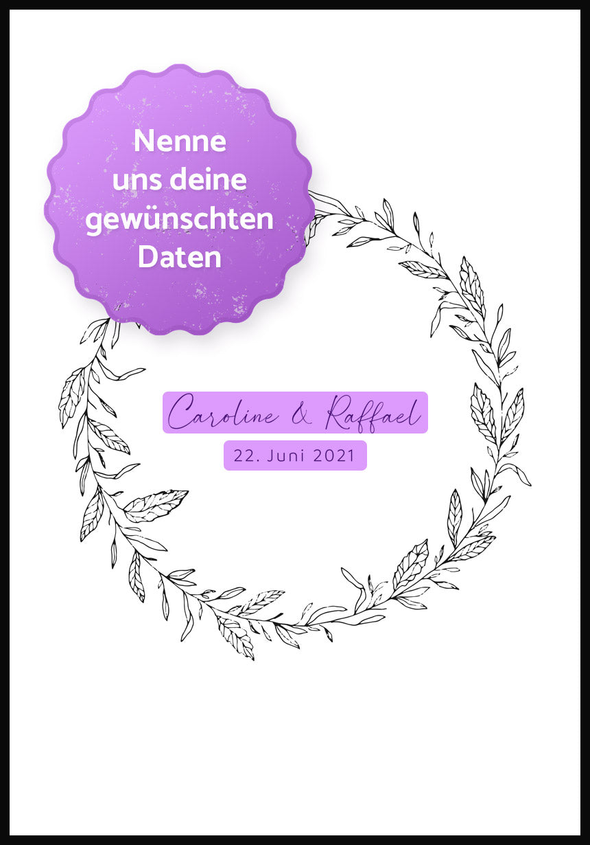 Personalisierbares Fingerabdruck Poster Kranz für Hochzeit personalisierbare Flächen
