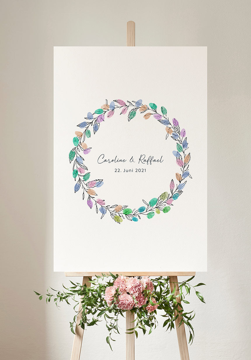 Personalisierbares Fingerabdruck Poster Kranz zur Hochzeit