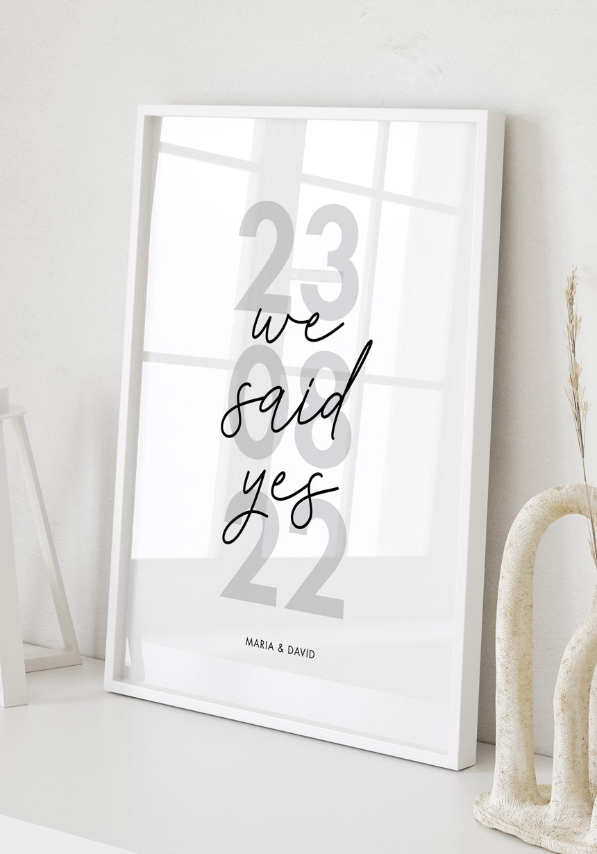 Hochzeitsposter 'we said yes' mit Datum und Namen Geschenk