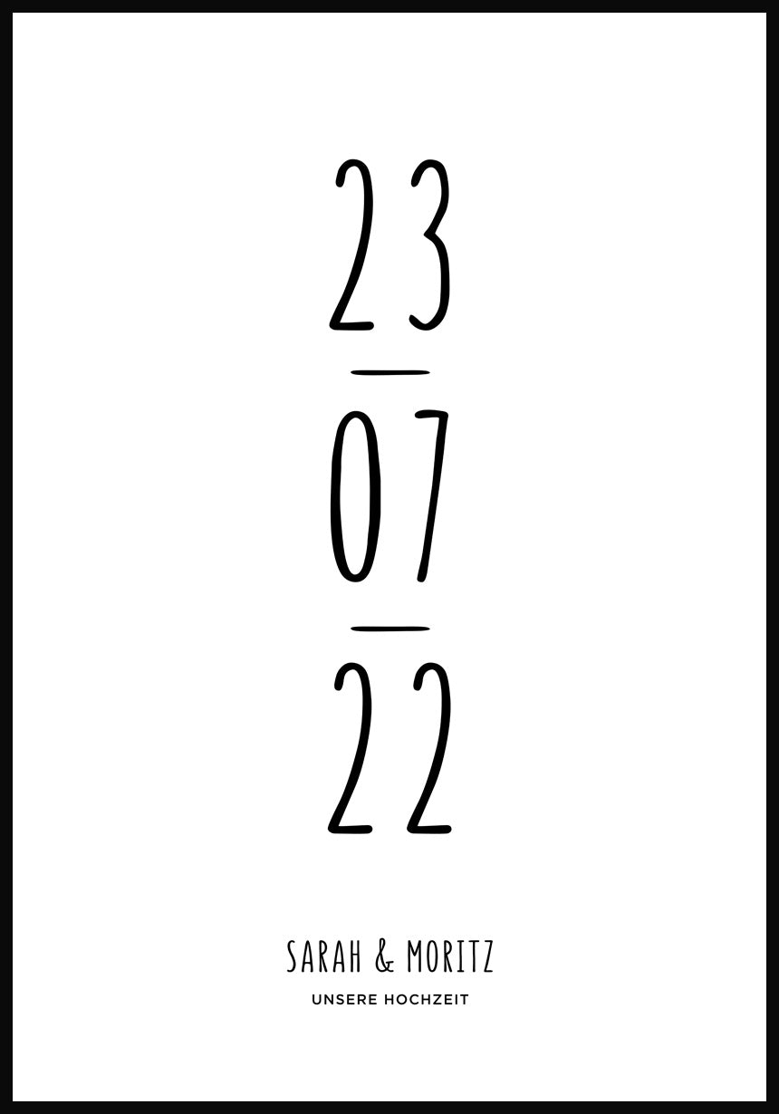 Hochzeitsposter mit Datum und Namen