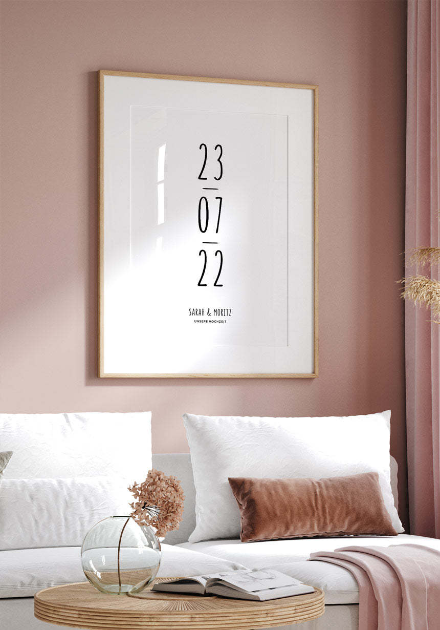 Hochzeitsposter mit Datum und Namen für Zuhause