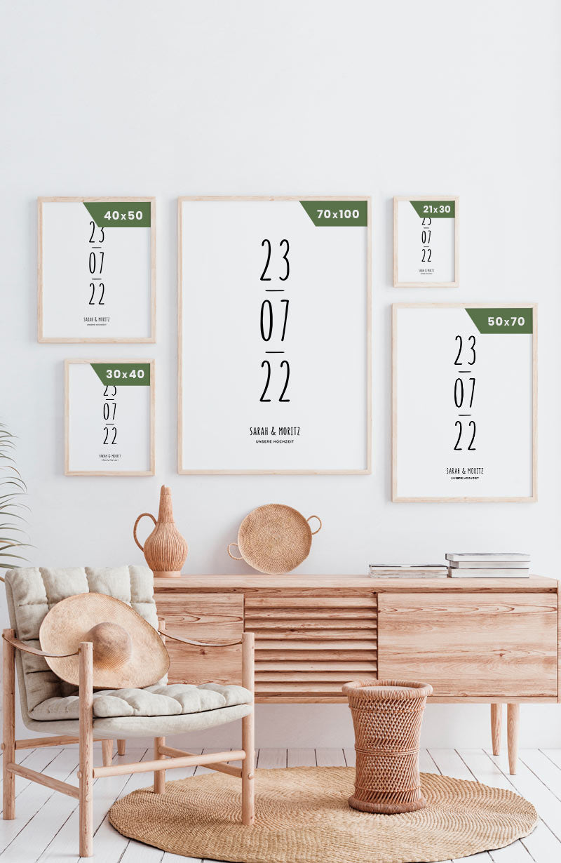 Hochzeitsposter mit Datum und Namen Postergrößen