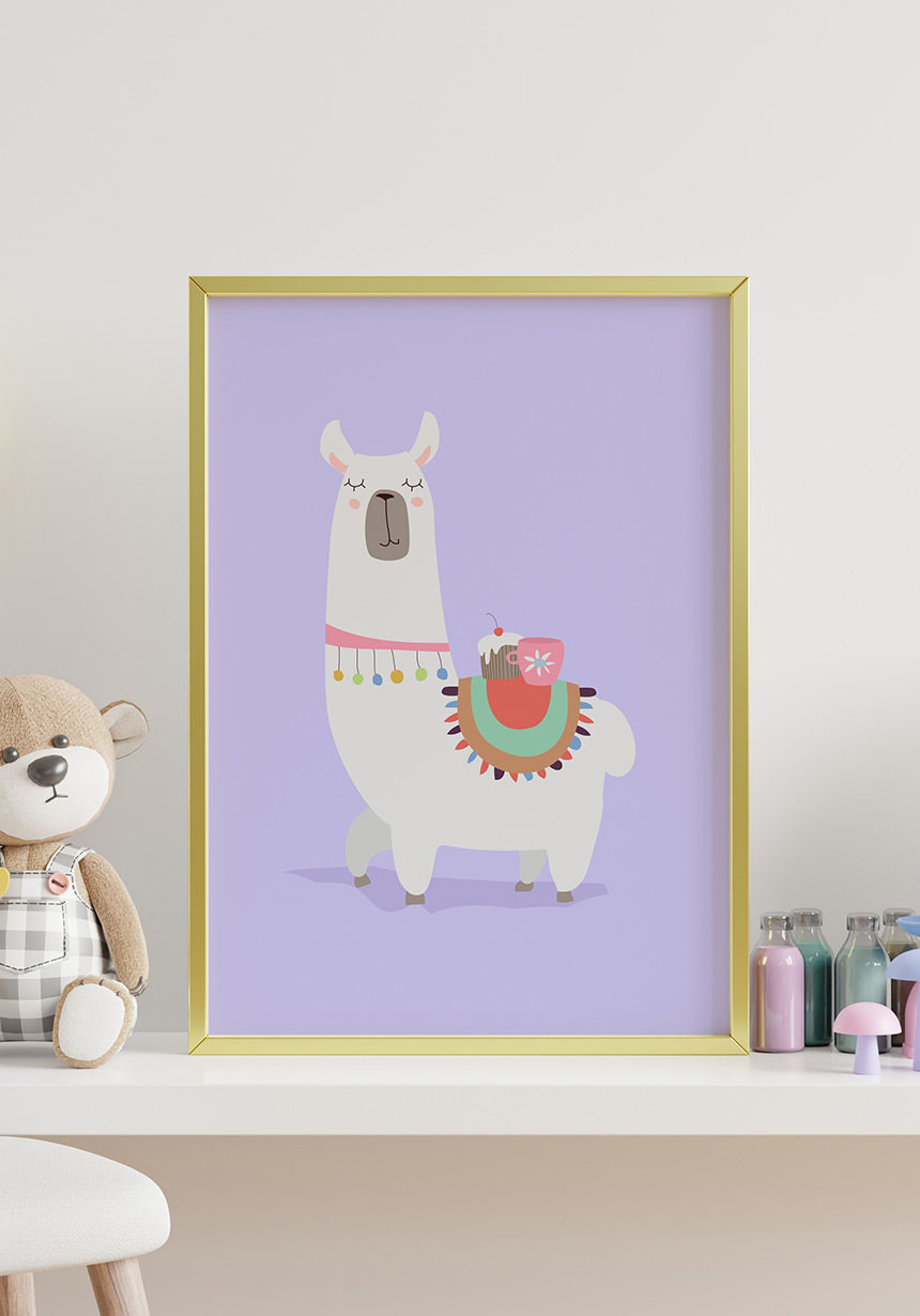 Poster Illustration Alpaka with a small pin on white wall