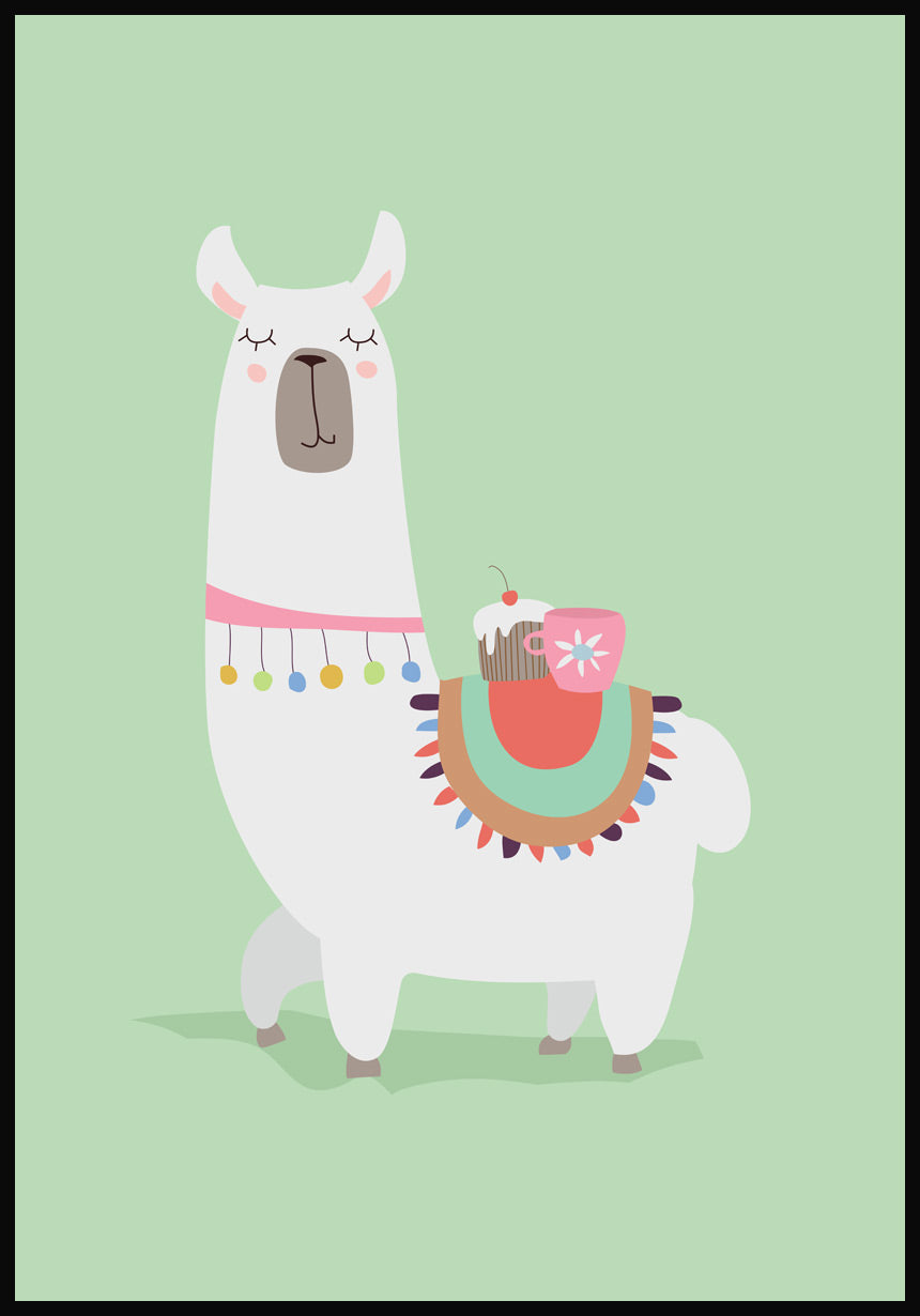 Poster Illustration Alpaca with small green background