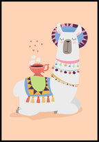 Poster Illustration Alpaca with coffee
