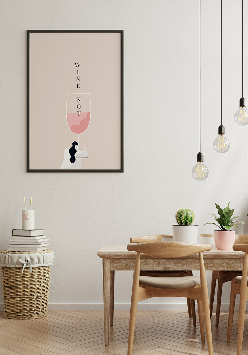 Poster Illustration Woman with Wine Glass Wine Not in the living room