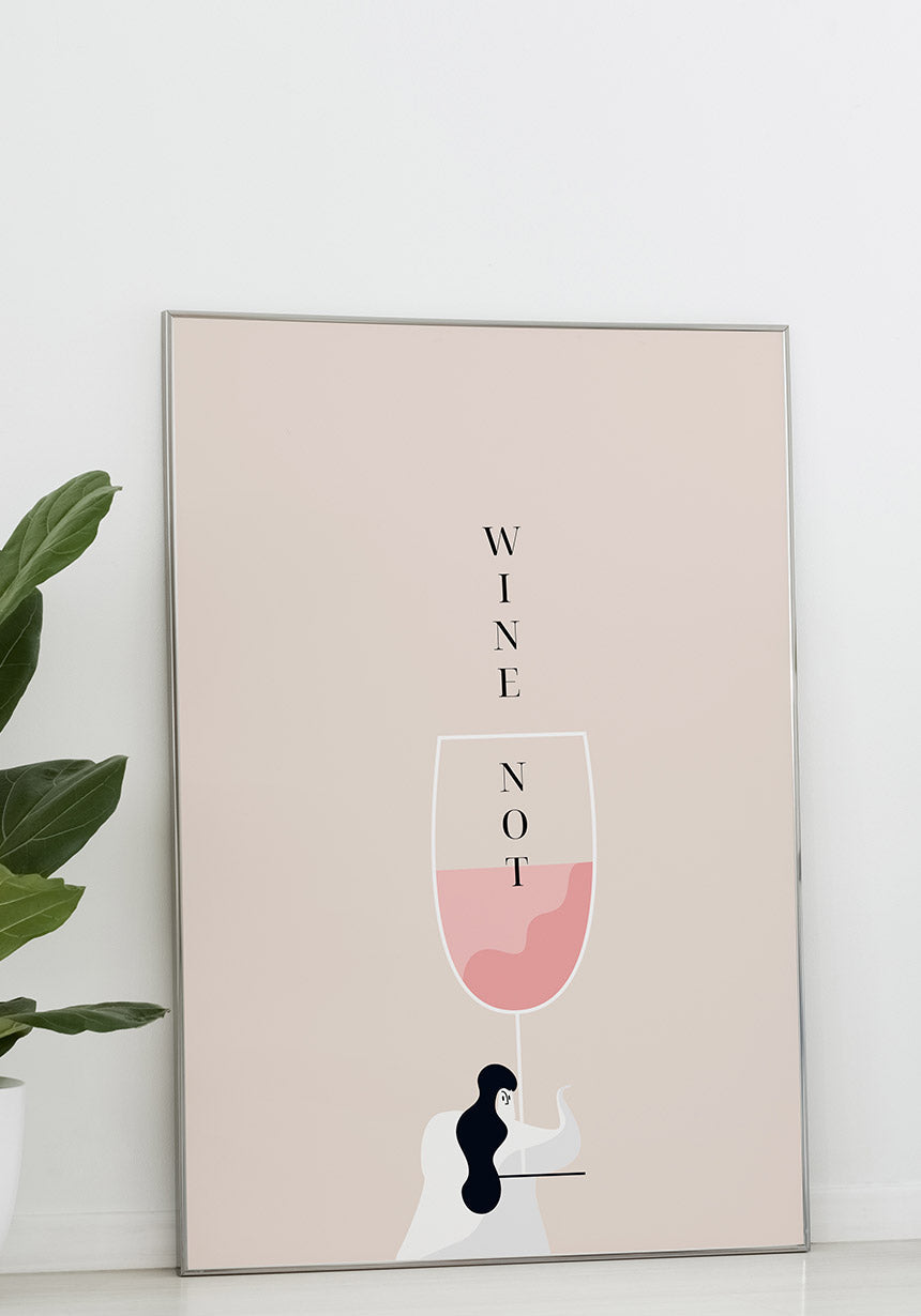Poster Illustration Woman with Wine Glass Wine Not in front of white wall