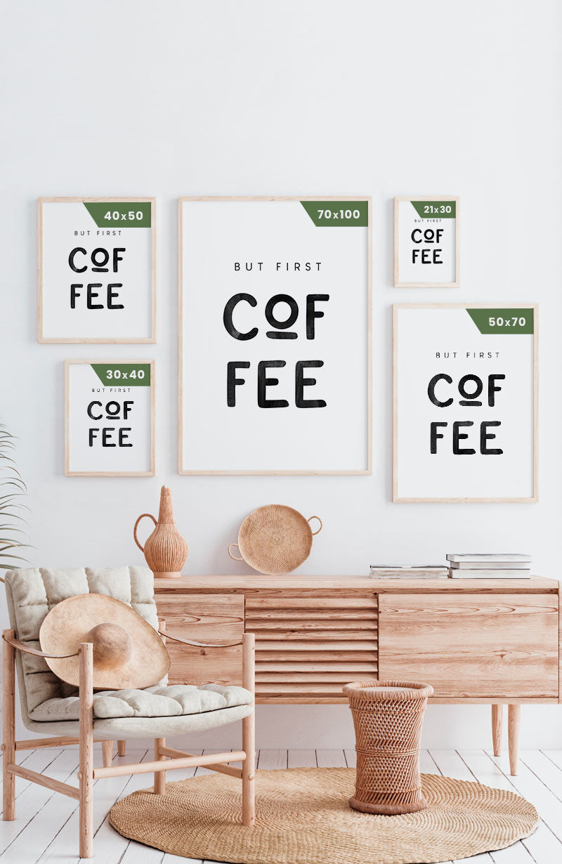 banner poster 'But first Coffee' poster sizes
