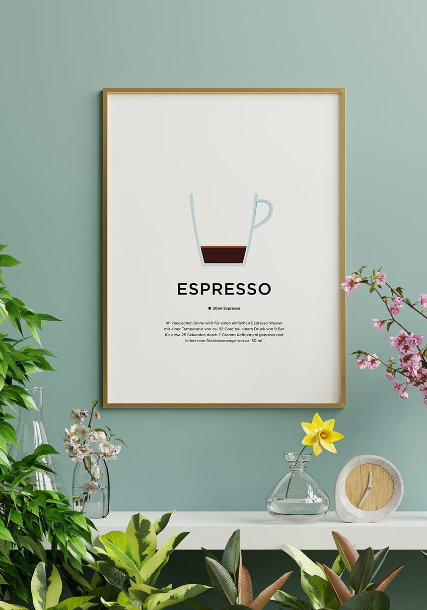 Espresso Poster with preparation in picture frame
