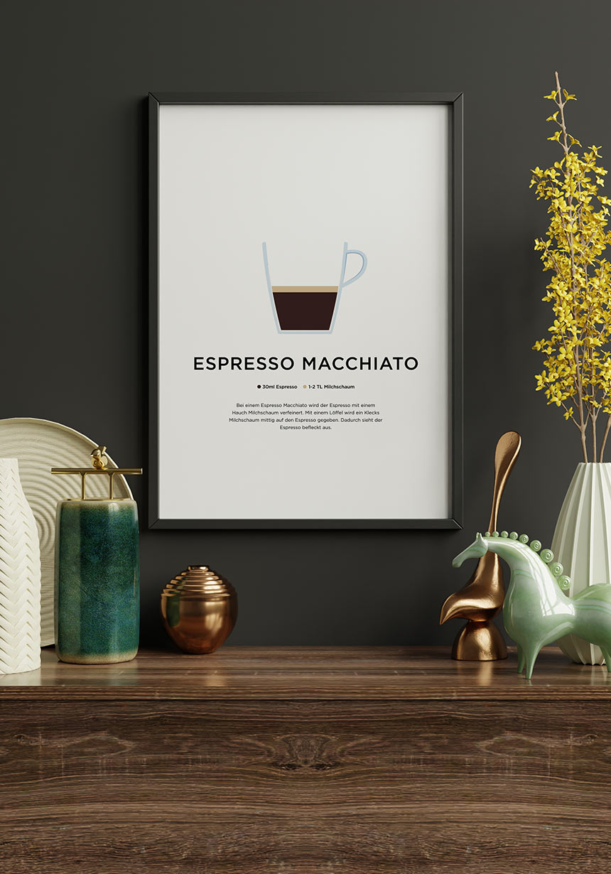 Espresso Macchiato coffee poster with preparation wall deco
