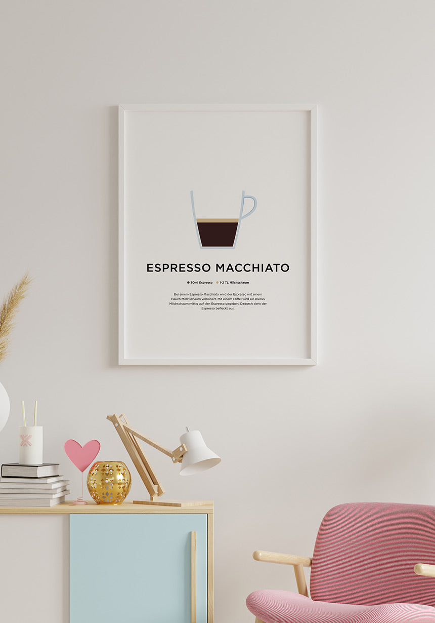 Espresso Macchiato Coffee Poster with Preparation Illustration