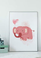 Pink Elephants Poster Illustration with balloon in front of white wall