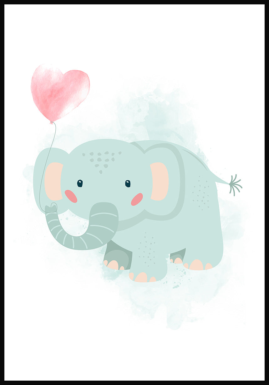 Turquoise Elephants Poster Illustration with balloon