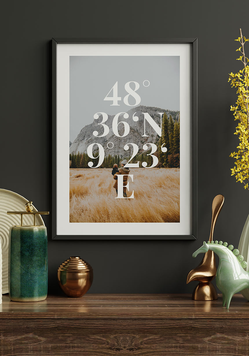 Poster Koordinaten mit Bild für Zuhause