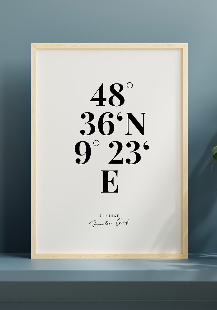 Koordinaten mit Familienname Poster zum Einzug
