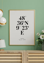 Koordinaten mit Familienname Poster schöne Schrift