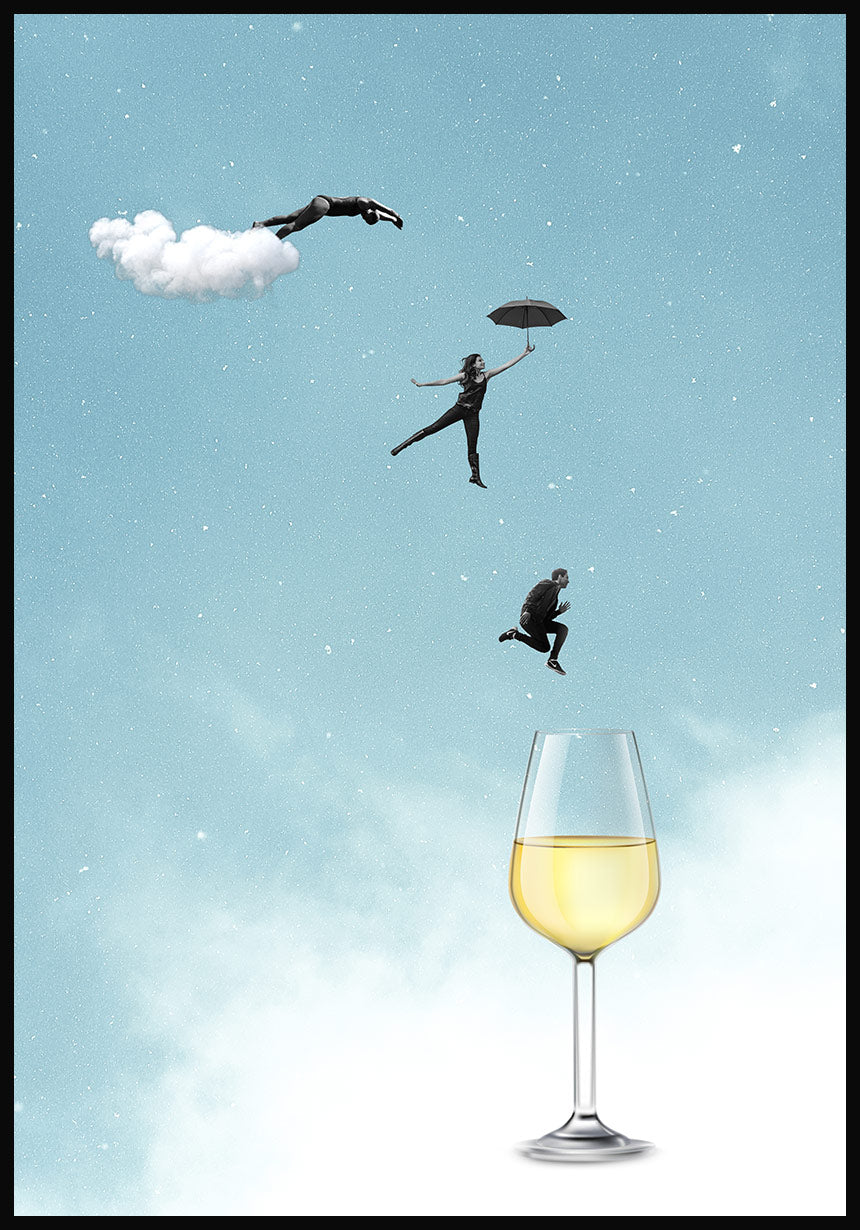 Poster leap into white wine glass