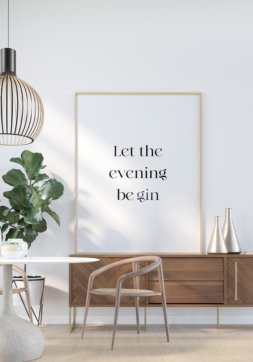 Poster Let the evening be gin in golden frame