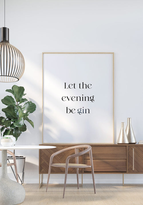 Poster Let the evening be gin in golden frame